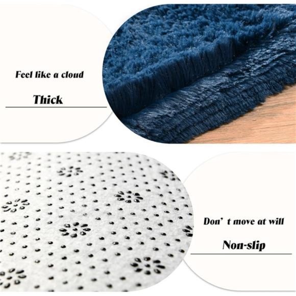 SoftShag Runner Rug for Bedroom,2x6 Feet Fluffy Rugs with Non-Slip,DarkNavy Blue - Picture 3 of 6